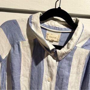 Striped Blue and White Womens summer button up short sleeve